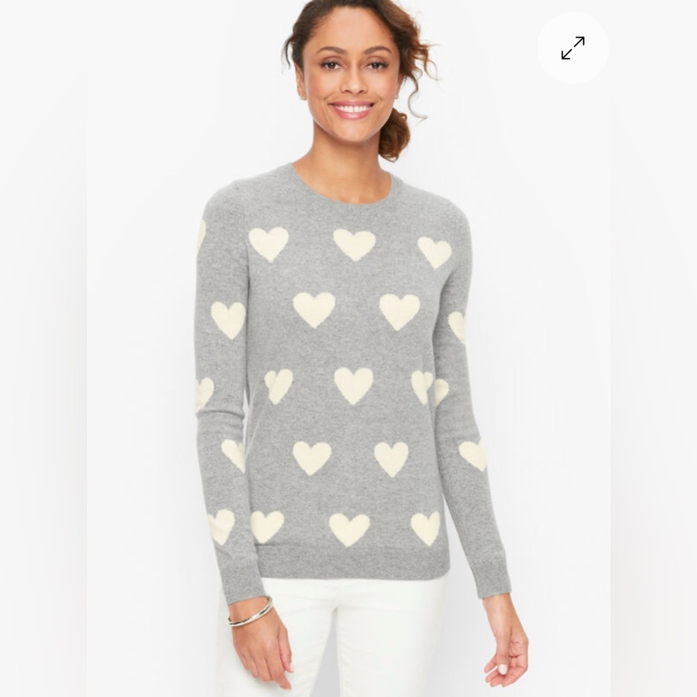 Talbots 100% cashmere heart print long sleeve crew neck old money sweater sz M
